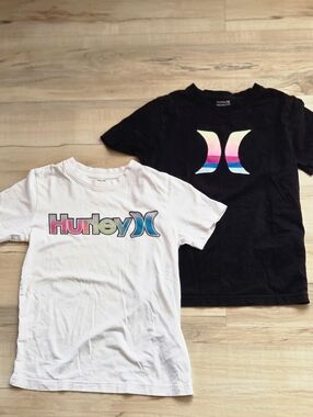 Hurley Kids Short Sleeve Tees - White & Black with Rainbow Logo 7/8